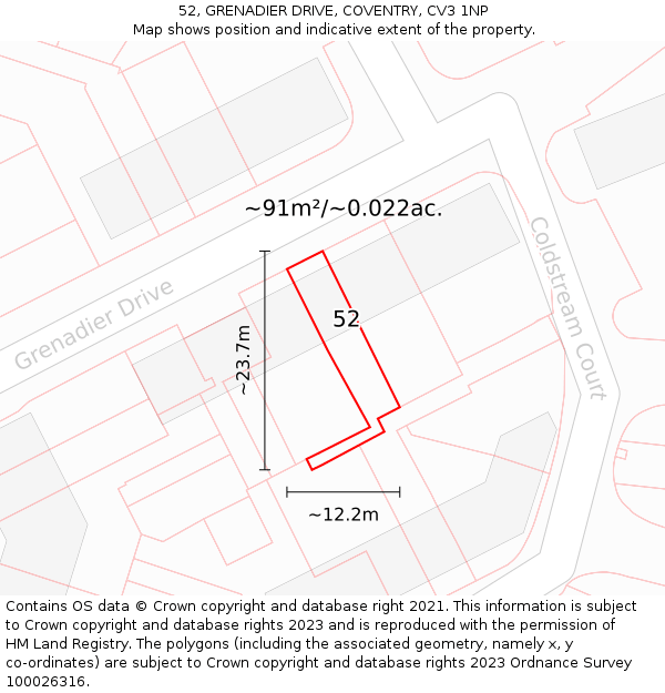52, GRENADIER DRIVE, COVENTRY, CV3 1NP: Plot and title map