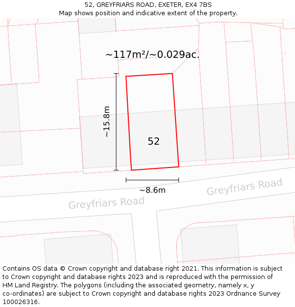 52, GREYFRIARS ROAD, EXETER, EX4 7BS: Plot and title map