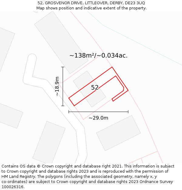 52, GROSVENOR DRIVE, LITTLEOVER, DERBY, DE23 3UQ: Plot and title map