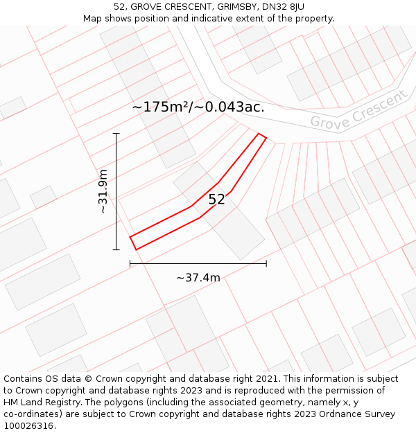 52, GROVE CRESCENT, GRIMSBY, DN32 8JU: Plot and title map