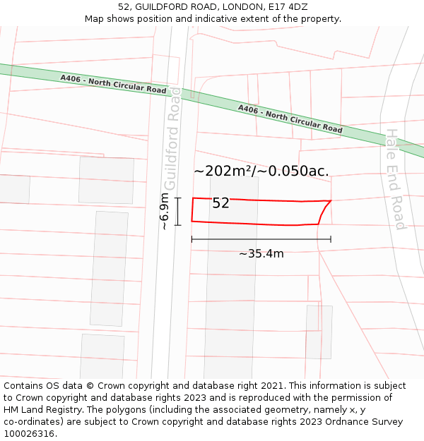52, GUILDFORD ROAD, LONDON, E17 4DZ: Plot and title map