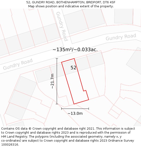 52, GUNDRY ROAD, BOTHENHAMPTON, BRIDPORT, DT6 4SF: Plot and title map