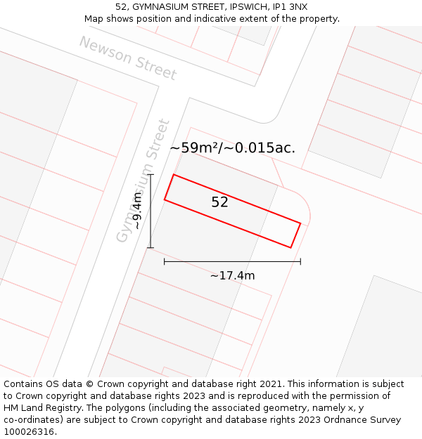 52, GYMNASIUM STREET, IPSWICH, IP1 3NX: Plot and title map