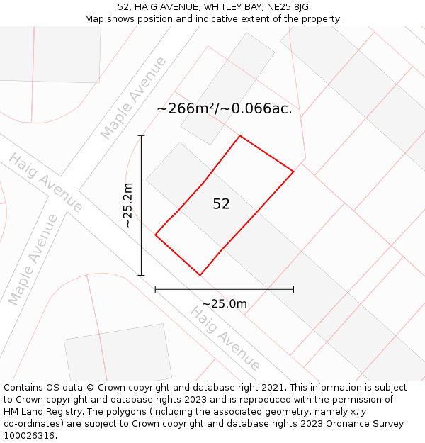 52, HAIG AVENUE, WHITLEY BAY, NE25 8JG: Plot and title map