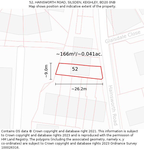 52, HAINSWORTH ROAD, SILSDEN, KEIGHLEY, BD20 0NB: Plot and title map