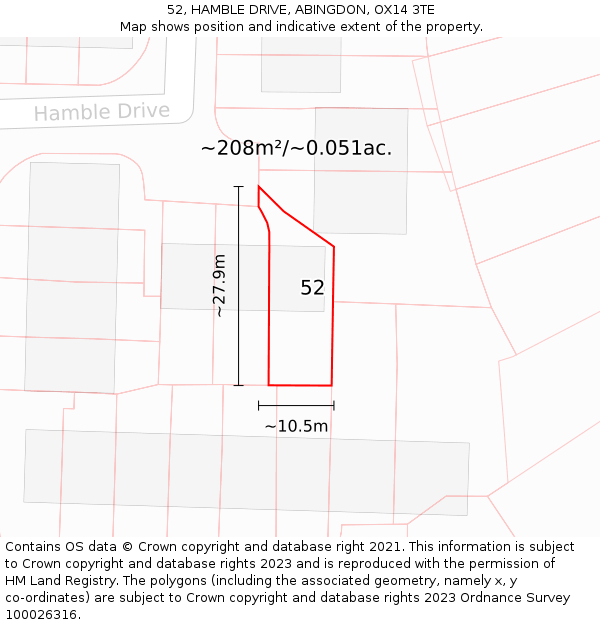 52, HAMBLE DRIVE, ABINGDON, OX14 3TE: Plot and title map