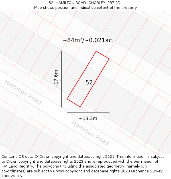 52, HAMILTON ROAD, CHORLEY, PR7 2DL: Plot and title map
