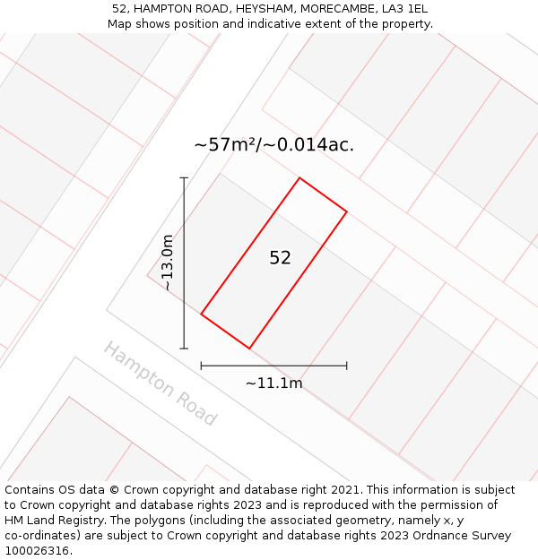 52, HAMPTON ROAD, HEYSHAM, MORECAMBE, LA3 1EL: Plot and title map
