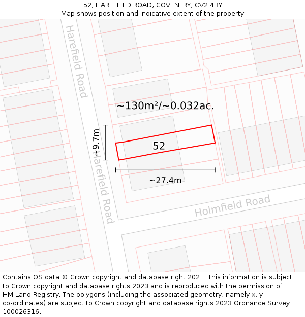 52, HAREFIELD ROAD, COVENTRY, CV2 4BY: Plot and title map