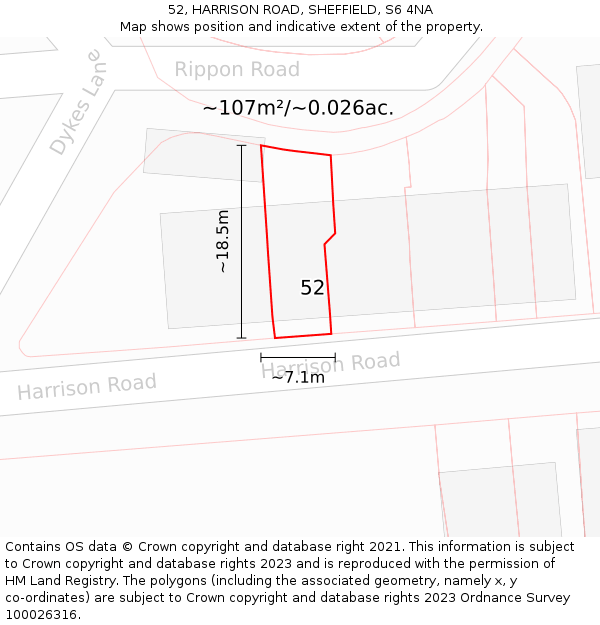 52, HARRISON ROAD, SHEFFIELD, S6 4NA: Plot and title map