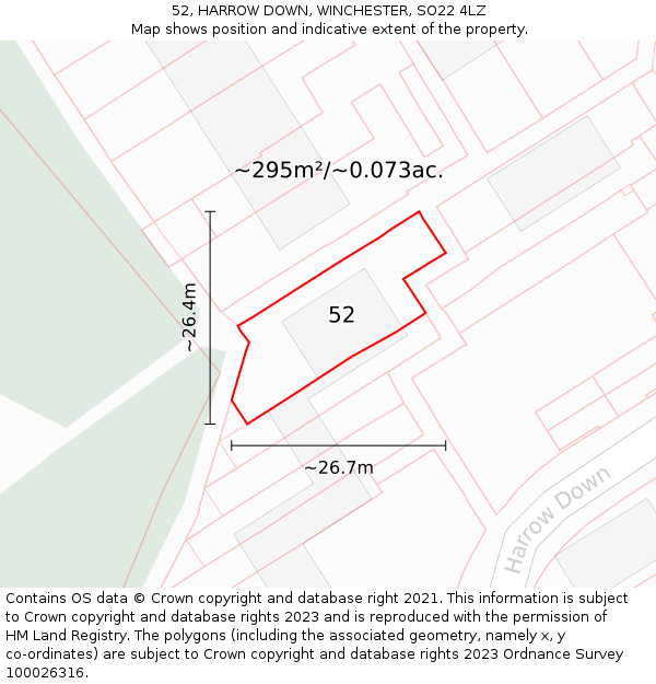 52, HARROW DOWN, WINCHESTER, SO22 4LZ: Plot and title map
