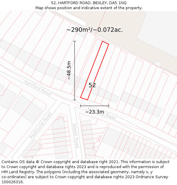 52, HARTFORD ROAD, BEXLEY, DA5 1NQ: Plot and title map