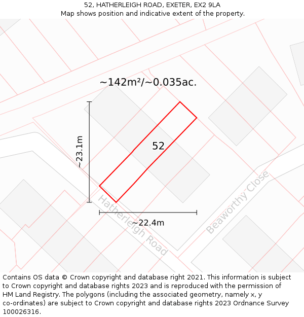 52, HATHERLEIGH ROAD, EXETER, EX2 9LA: Plot and title map