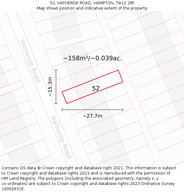 52, HATHEROP ROAD, HAMPTON, TW12 2RF: Plot and title map