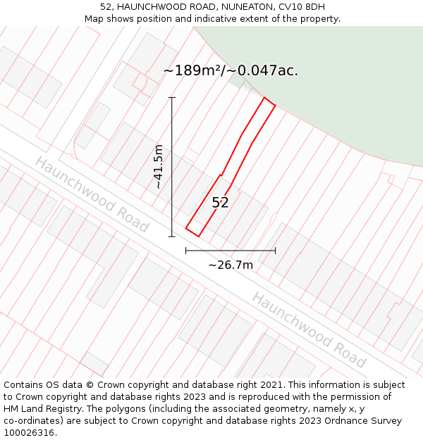 52, HAUNCHWOOD ROAD, NUNEATON, CV10 8DH: Plot and title map