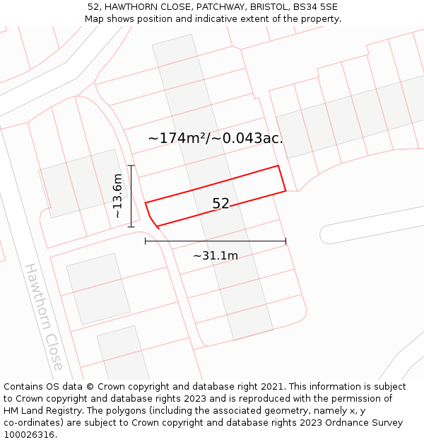 52, HAWTHORN CLOSE, PATCHWAY, BRISTOL, BS34 5SE: Plot and title map