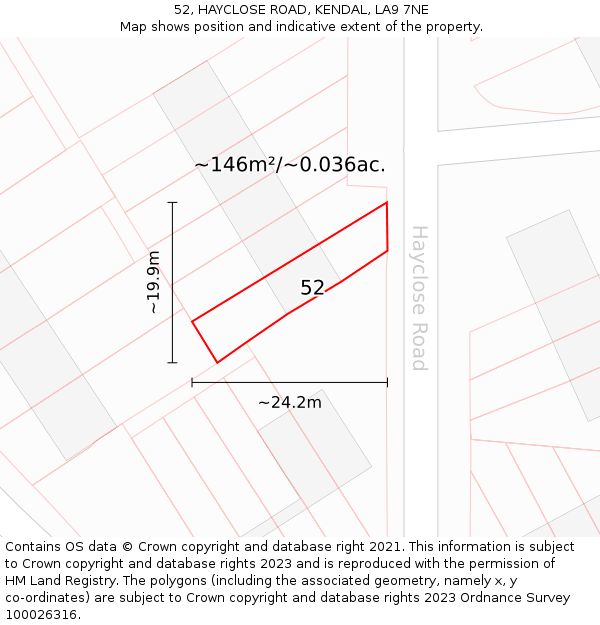 52, HAYCLOSE ROAD, KENDAL, LA9 7NE: Plot and title map
