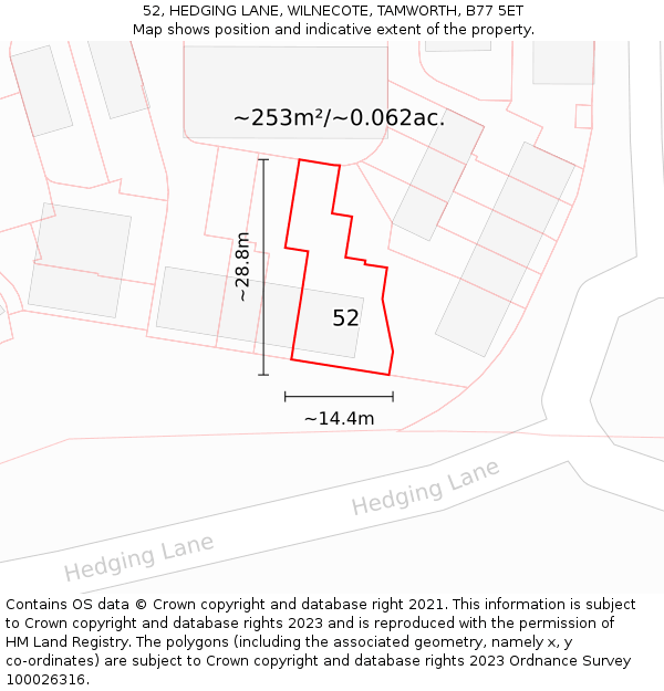 52, HEDGING LANE, WILNECOTE, TAMWORTH, B77 5ET: Plot and title map