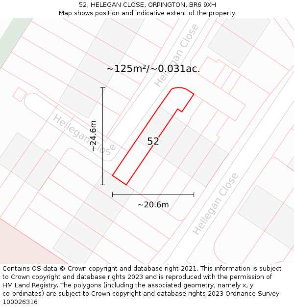 52, HELEGAN CLOSE, ORPINGTON, BR6 9XH: Plot and title map