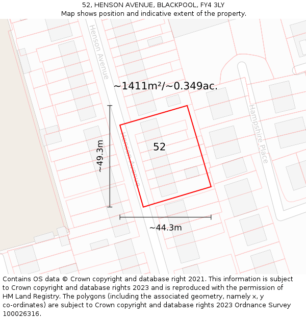 52, HENSON AVENUE, BLACKPOOL, FY4 3LY: Plot and title map