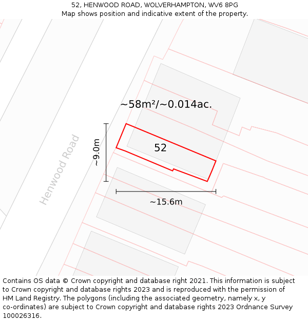 52, HENWOOD ROAD, WOLVERHAMPTON, WV6 8PG: Plot and title map