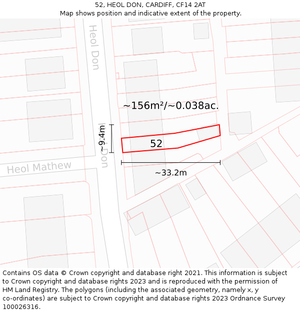 52, HEOL DON, CARDIFF, CF14 2AT: Plot and title map