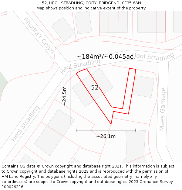 52, HEOL STRADLING, COITY, BRIDGEND, CF35 6AN: Plot and title map