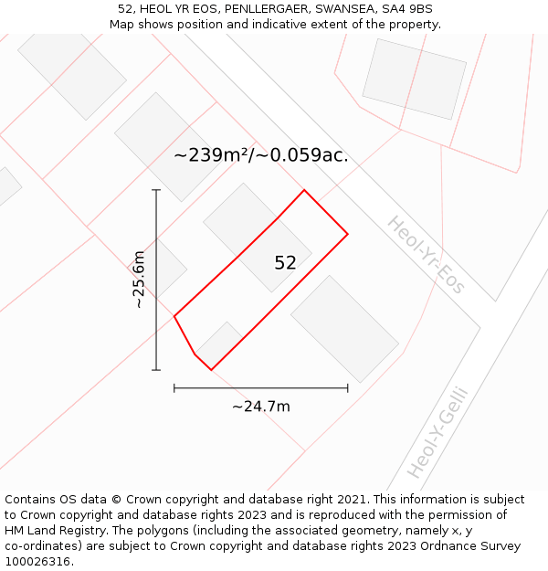 52, HEOL YR EOS, PENLLERGAER, SWANSEA, SA4 9BS: Plot and title map