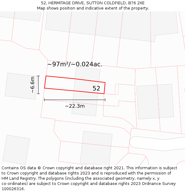 52, HERMITAGE DRIVE, SUTTON COLDFIELD, B76 2XE: Plot and title map