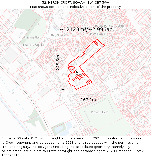 52, HERON CROFT, SOHAM, ELY, CB7 5WA: Plot and title map