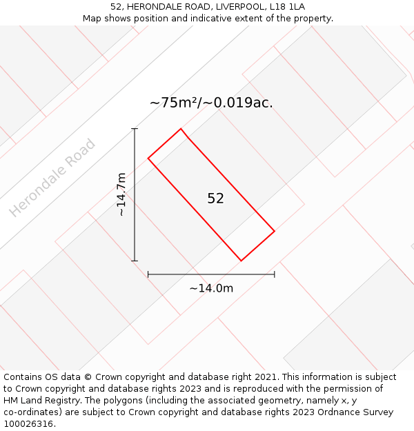52, HERONDALE ROAD, LIVERPOOL, L18 1LA: Plot and title map