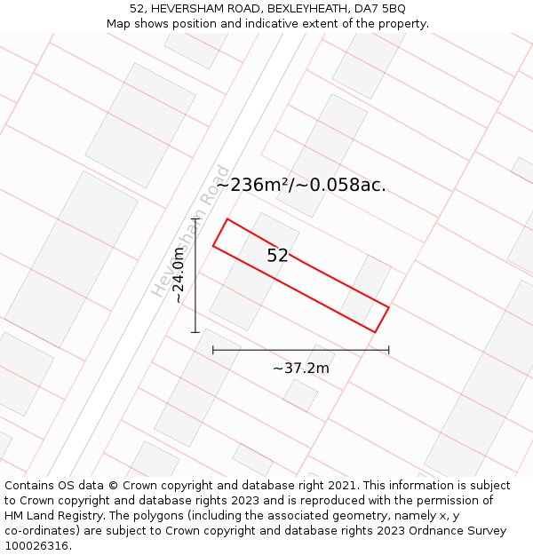 52, HEVERSHAM ROAD, BEXLEYHEATH, DA7 5BQ: Plot and title map