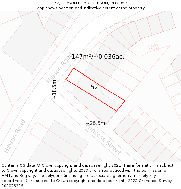52, HIBSON ROAD, NELSON, BB9 9AB: Plot and title map