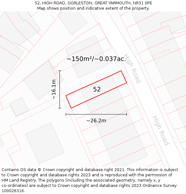 52, HIGH ROAD, GORLESTON, GREAT YARMOUTH, NR31 0PE: Plot and title map