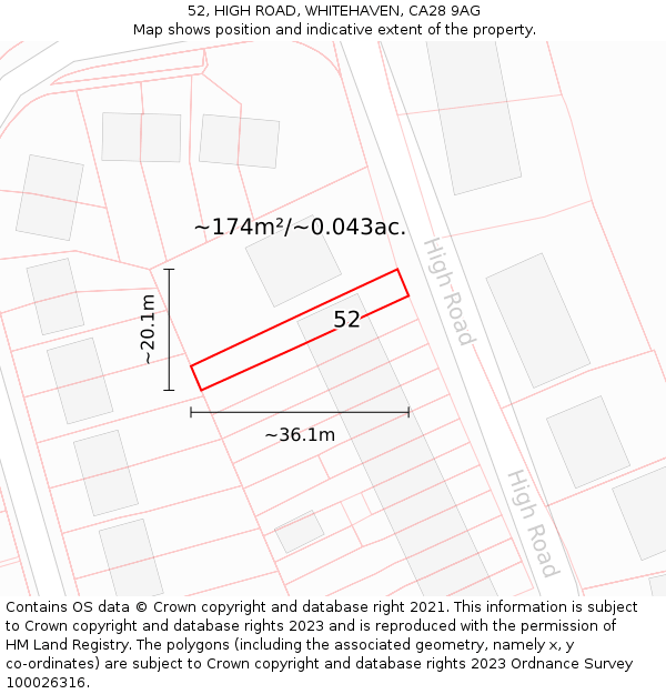 52, HIGH ROAD, WHITEHAVEN, CA28 9AG: Plot and title map
