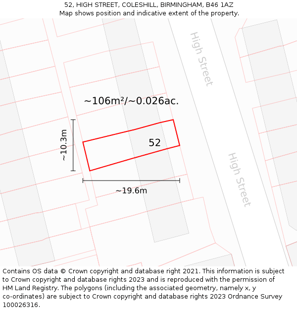52, HIGH STREET, COLESHILL, BIRMINGHAM, B46 1AZ: Plot and title map