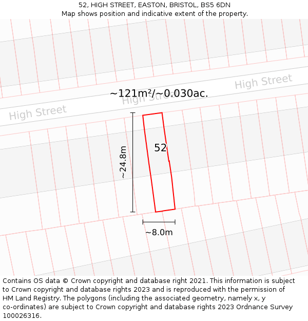 52, HIGH STREET, EASTON, BRISTOL, BS5 6DN: Plot and title map