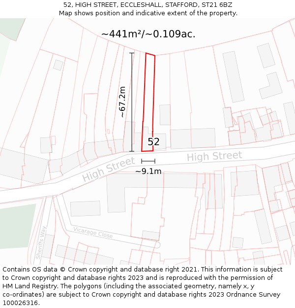 52, HIGH STREET, ECCLESHALL, STAFFORD, ST21 6BZ: Plot and title map