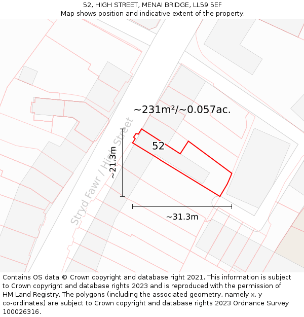 52, HIGH STREET, MENAI BRIDGE, LL59 5EF: Plot and title map