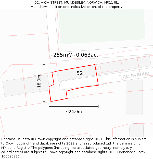 52, HIGH STREET, MUNDESLEY, NORWICH, NR11 8JL: Plot and title map