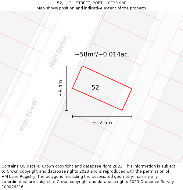 52, HIGH STREET, PORTH, CF39 9AR: Plot and title map