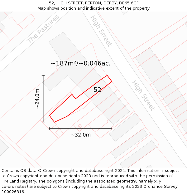 52, HIGH STREET, REPTON, DERBY, DE65 6GF: Plot and title map