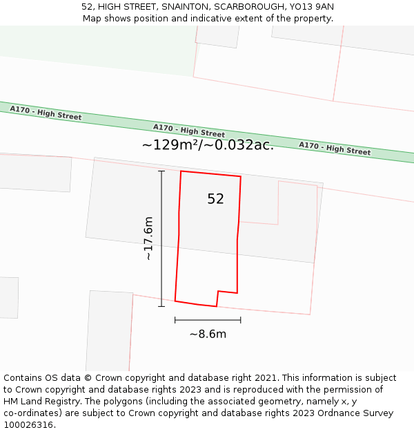52, HIGH STREET, SNAINTON, SCARBOROUGH, YO13 9AN: Plot and title map