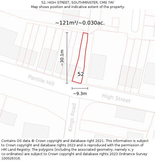 52, HIGH STREET, SOUTHMINSTER, CM0 7AY: Plot and title map