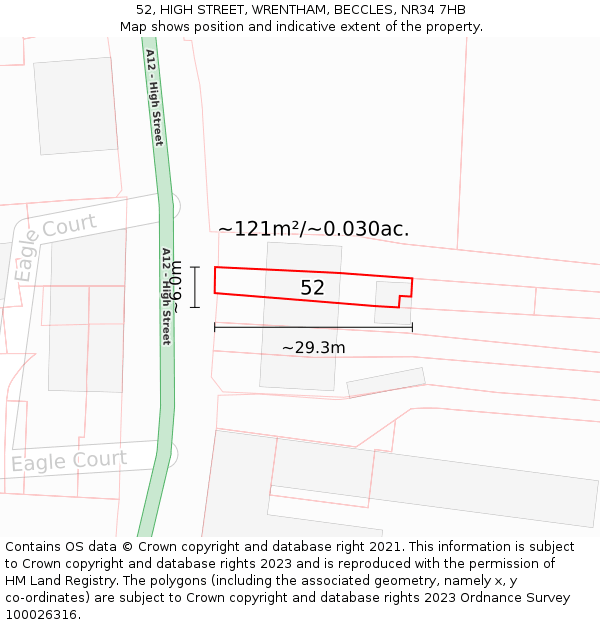 52, HIGH STREET, WRENTHAM, BECCLES, NR34 7HB: Plot and title map
