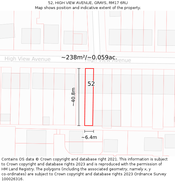 52, HIGH VIEW AVENUE, GRAYS, RM17 6RU: Plot and title map