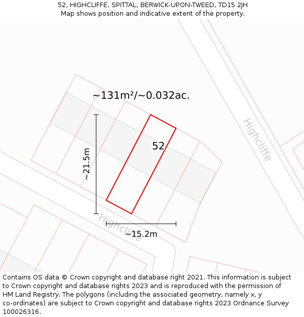 52, HIGHCLIFFE, SPITTAL, BERWICK-UPON-TWEED, TD15 2JH: Plot and title map