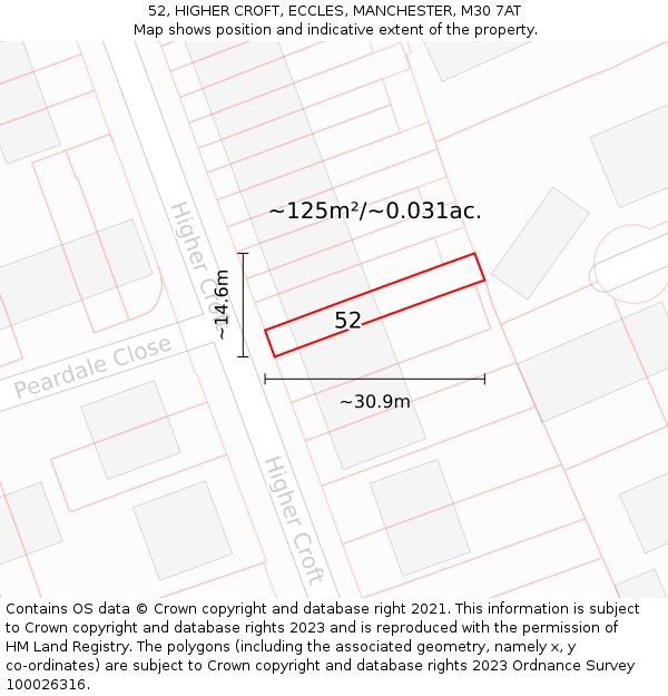 52, HIGHER CROFT, ECCLES, MANCHESTER, M30 7AT: Plot and title map