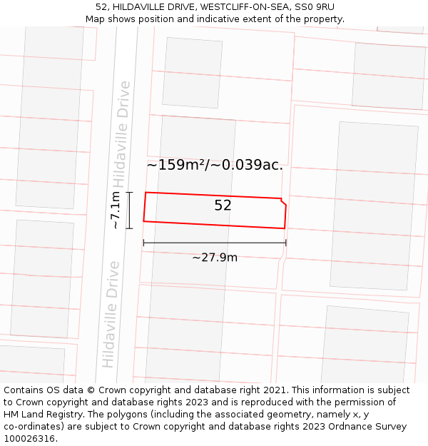 52, HILDAVILLE DRIVE, WESTCLIFF-ON-SEA, SS0 9RU: Plot and title map