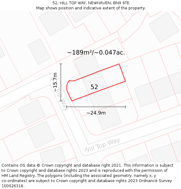 52, HILL TOP WAY, NEWHAVEN, BN9 9TE: Plot and title map